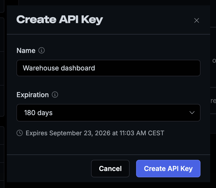 Metorik create API key modal